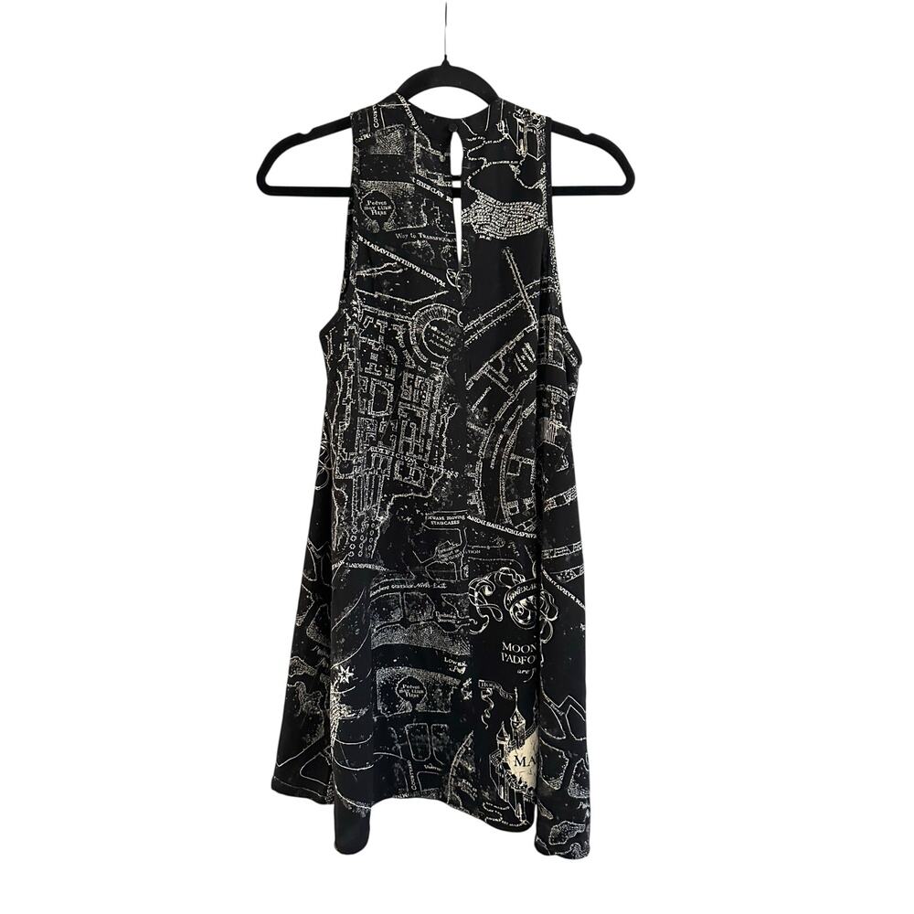 HARRY POTTER Marauders Map Choker V-Neck Dress Black Whimsigoth Junior Sz Large - Picture 4 of 5